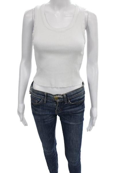 Agolde Women Basic Sleeveless Scoop Neck Tank White Cotton Blend Size M