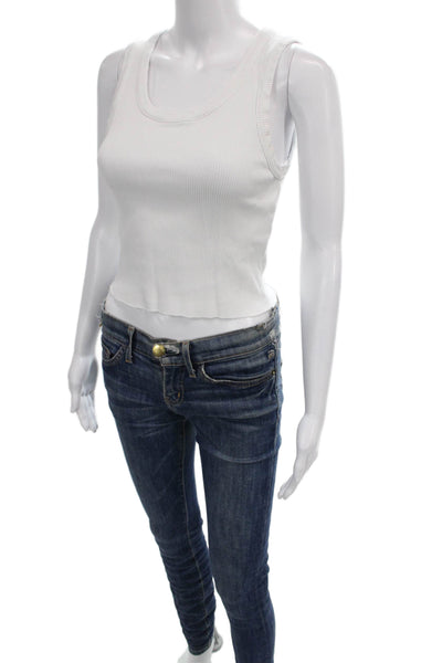 Agolde Women Basic Sleeveless Scoop Neck Tank White Cotton Blend Size M