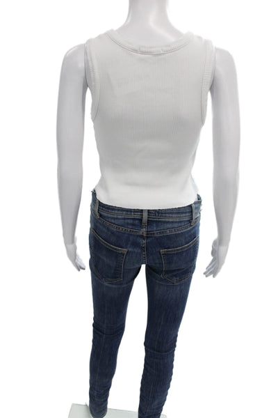 Agolde Women Basic Sleeveless Scoop Neck Tank White Cotton Blend Size M