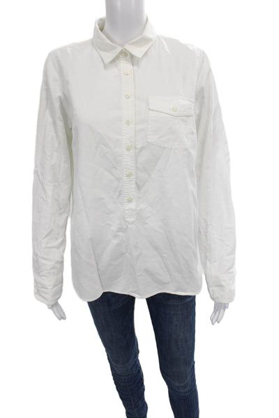 J Crew Women Cotton Collared Long Sleeve Basic Button-Up White Size M
