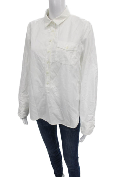 J Crew Women Cotton Collared Long Sleeve Basic Button-Up White Size M