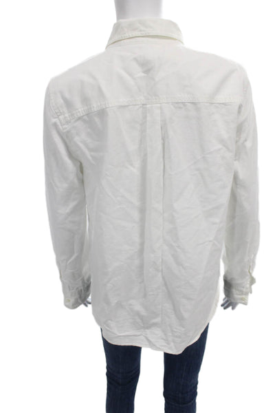 J Crew Women Cotton Collared Long Sleeve Basic Button-Up White Size M