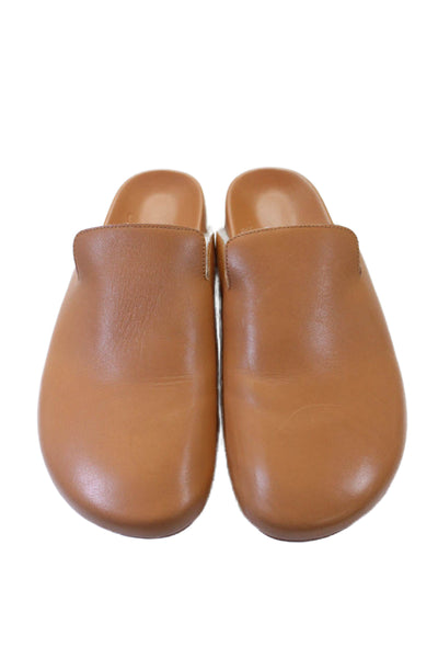 J Crew Womens Slip On Round Toe Leather Mules Loafers Brown Size 9.5