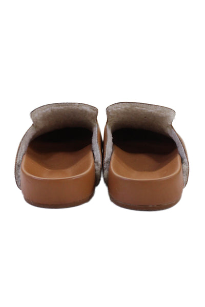 J Crew Womens Slip On Round Toe Leather Mules Loafers Brown Size 9.5
