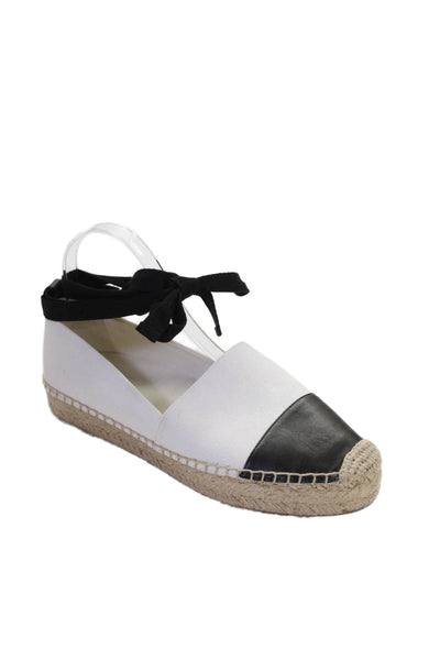 J Crew Womens Leather Cap Toe Ankle Strap Espadrilles Loafers White Black 9.5