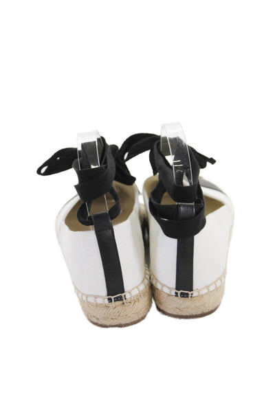 J Crew Womens Leather Cap Toe Ankle Strap Espadrilles Loafers White Black 9.5