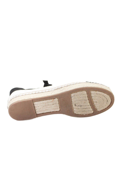J Crew Womens Leather Cap Toe Ankle Strap Espadrilles Loafers White Black 9.5