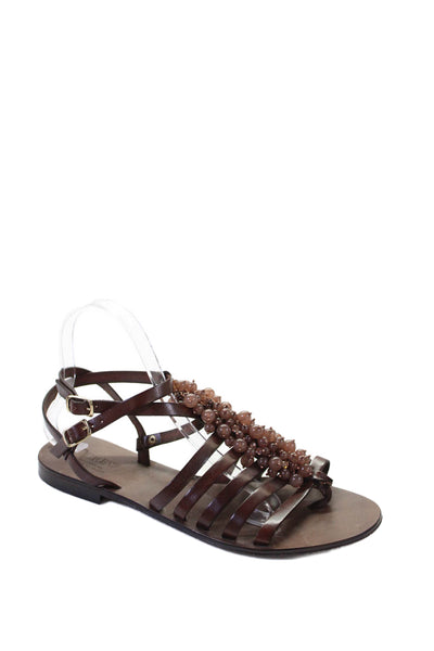 J Crew Collection Womens Beaded Strappy Ankle Strap Sandals Brown Size 9