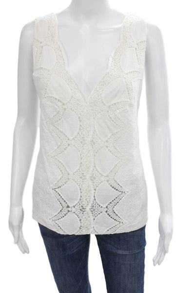 Bailey 44 Women Lace V-Neck Geometric Sleeveless Basic Tank White Size L