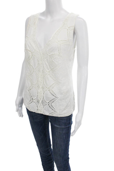 Bailey 44 Women Lace V-Neck Geometric Sleeveless Basic Tank White Size L