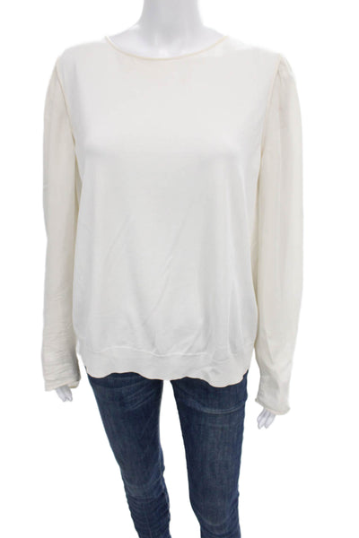Theory Women Basic Rayon Round Neck Long Sleeve Blouse Ivory Size XL