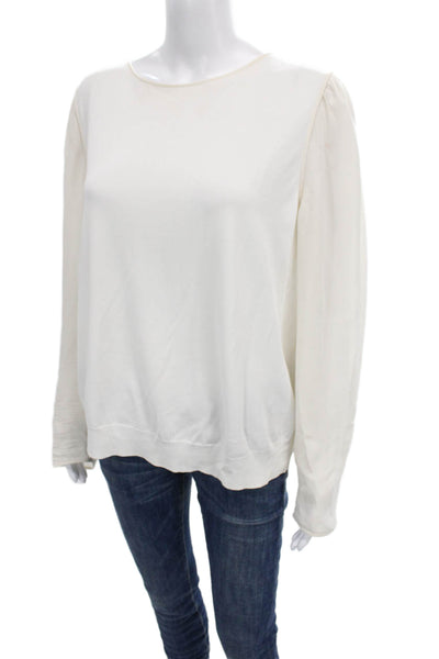 Theory Women Basic Rayon Round Neck Long Sleeve Blouse Ivory Size XL