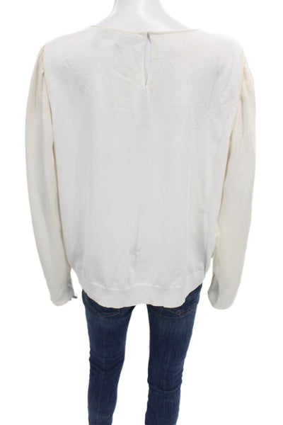Theory Women Basic Rayon Round Neck Long Sleeve Blouse Ivory Size XL