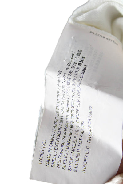 Theory Women Basic Rayon Round Neck Long Sleeve Blouse Ivory Size XL