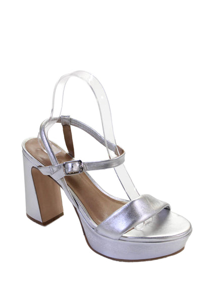 Bernando Womens Metallic Leather Ankle Strap Sandals Silver Size 8M