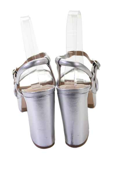 Bernando Womens Metallic Leather Ankle Strap Sandals Silver Size 8M