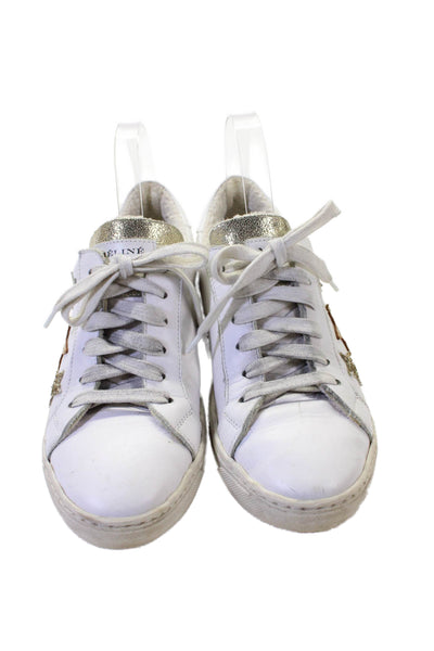 Meline Womens Leather Embellished Low Top Sneakers White Size 38 8