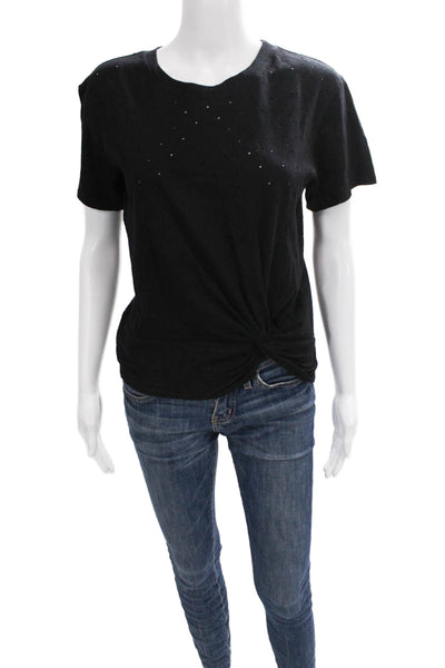Enza Costa Womens Basic Black Cotton Crew Neck Short Sleeve T-Shirt Size S