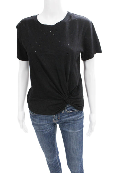 Enza Costa Womens Basic Black Cotton Crew Neck Short Sleeve T-Shirt Size S