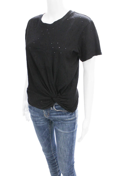 Enza Costa Womens Basic Black Cotton Crew Neck Short Sleeve T-Shirt Size S