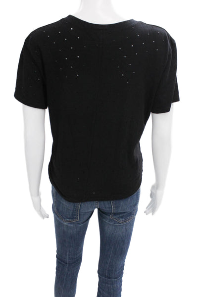Enza Costa Womens Basic Black Cotton Crew Neck Short Sleeve T-Shirt Size S