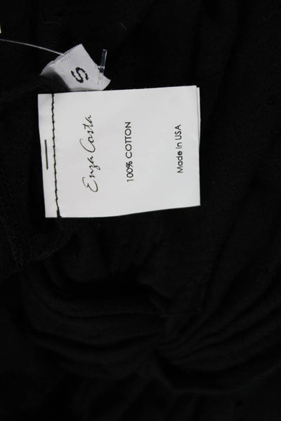 Enza Costa Womens Basic Black Cotton Crew Neck Short Sleeve T-Shirt Size S