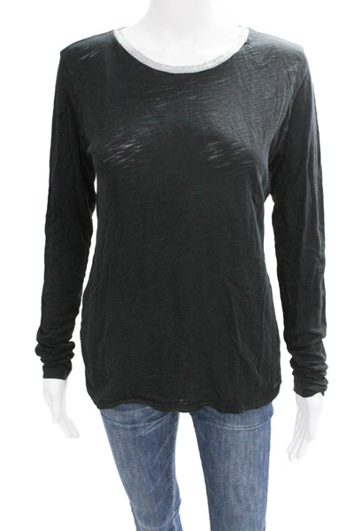 Goldie Womens Basic Black Crew Neck Long Sleeve Pima Cotton T-Shirt Size M