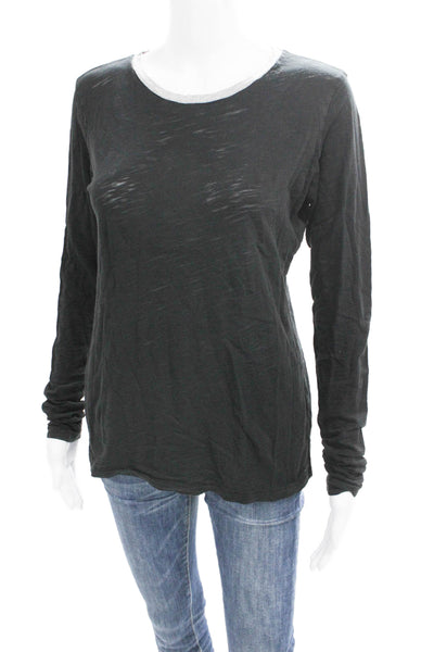 Goldie Womens Basic Black Crew Neck Long Sleeve Pima Cotton T-Shirt Size M