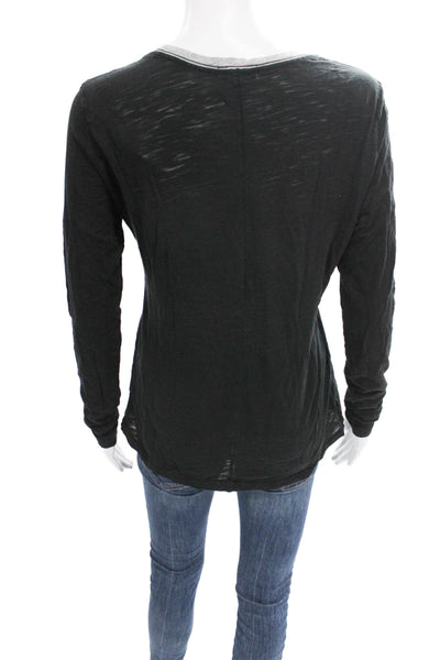 Goldie Womens Basic Black Crew Neck Long Sleeve Pima Cotton T-Shirt Size M