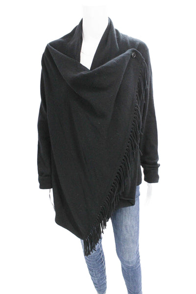 360 Cashmere Women Cardigan Sweater Black Cowl Neck Cashmere Size S