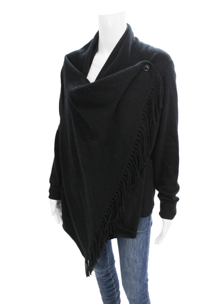 360 Cashmere Women Cardigan Sweater Black Cowl Neck Cashmere Size S