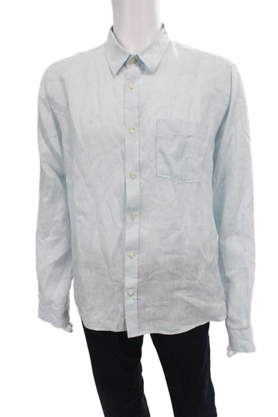 Voila Saint Barth Mens Linen Button Up Button Up Shirt Light Blue Size XL