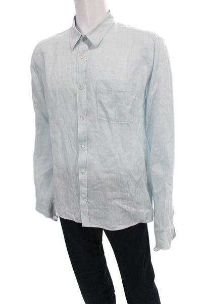 Voila Saint Barth Mens Linen Button Up Button Up Shirt Light Blue Size XL