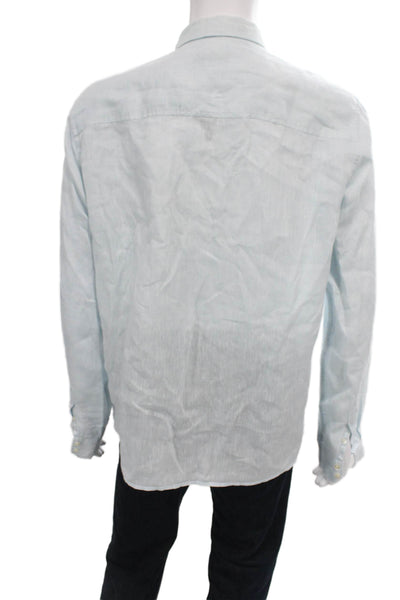 Voila Saint Barth Mens Linen Button Up Button Up Shirt Light Blue Size XL