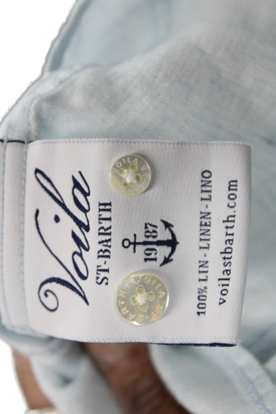 Voila Saint Barth Mens Linen Button Up Button Up Shirt Light Blue Size XL