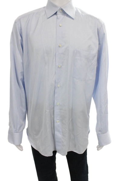 Ermenegildo Zegna Mens Cotton Long Sleeve Button Up Shirt Blue Size 42-16.5