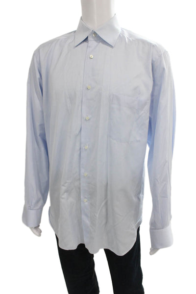 Ermenegildo Zegna Mens Cotton Long Sleeve Button Up Shirt Blue Size 42-16.5