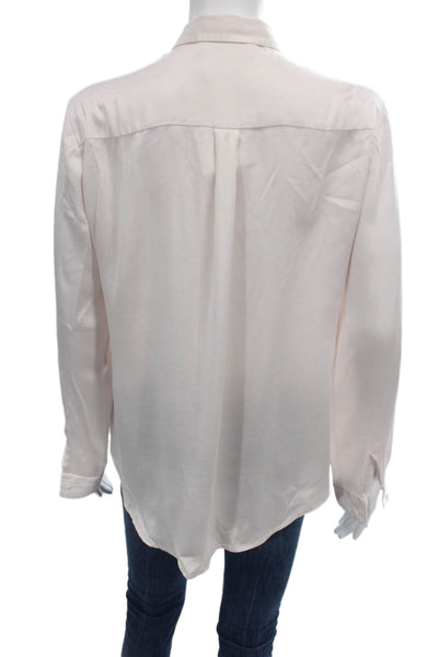 Sharis Place Womens Satin Collared Button Up Long Sleeve Pink Basic Size M