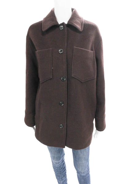 Samsoe & Samsoe Women Brown Wool Blend Collared Basic Button-Up Coat Size S