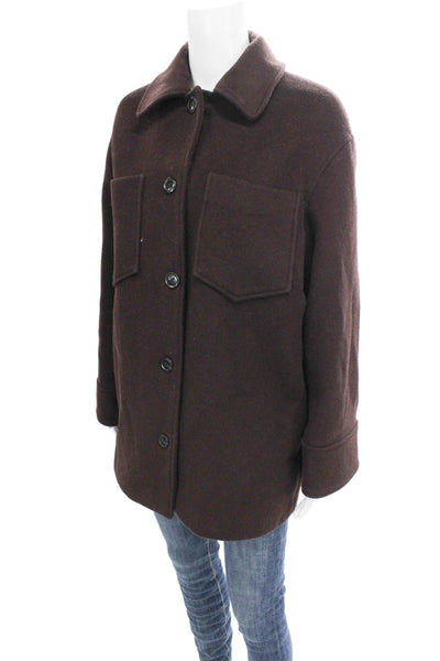 Samsoe & Samsoe Women Brown Wool Blend Collared Basic Button-Up Coat Size S