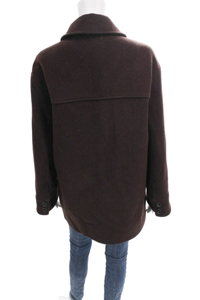 Samsoe & Samsoe Women Brown Wool Blend Collared Basic Button-Up Coat Size S