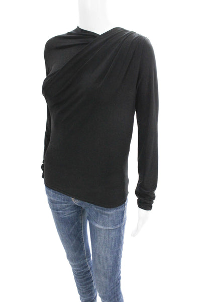 Zara Women Basic Black Cowl Neck Long Sleeve Blouse Size S