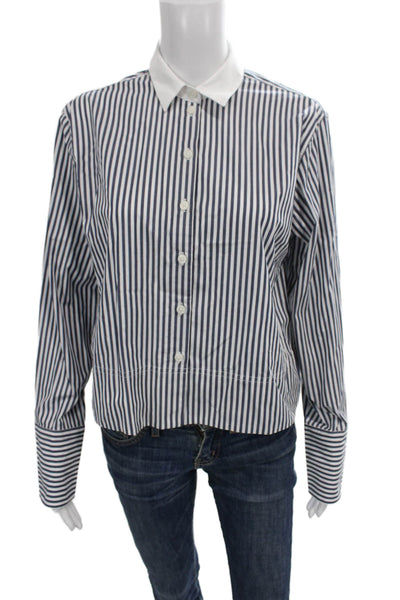 J Crew Womens Blue Striped Collared Button-Up Long Sleeve Organic Cotton Size 2