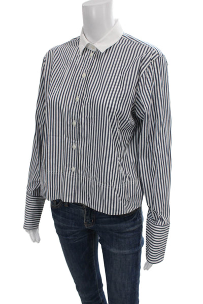 J Crew Womens Blue Striped Collared Button-Up Long Sleeve Organic Cotton Size 2