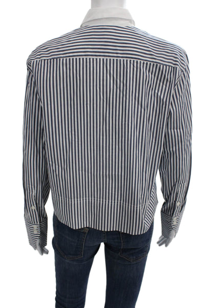 J Crew Womens Blue Striped Collared Button-Up Long Sleeve Organic Cotton Size 2