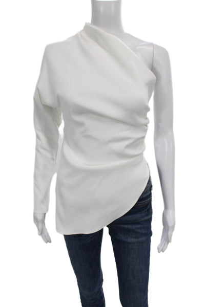 Zara Women One Shoulder White Tunic Blouse Polyester Pullover Size M