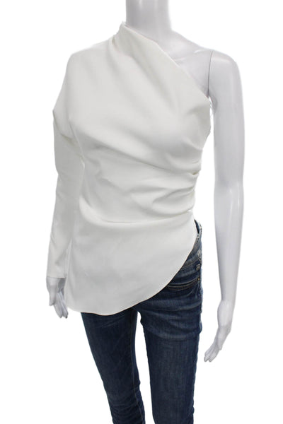 Zara Women One Shoulder White Tunic Blouse Polyester Pullover Size M