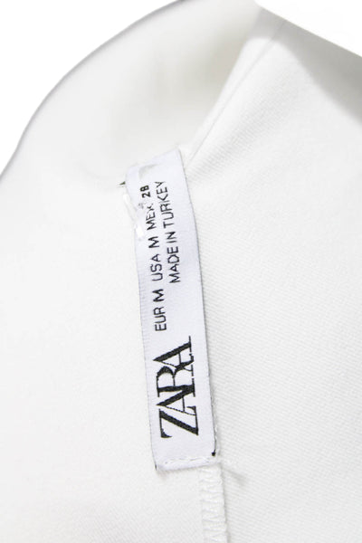 Zara Women One Shoulder White Tunic Blouse Polyester Pullover Size M