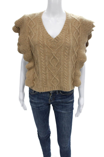Zara Women Sweater Vest V Neck Geometric Beige Sleeveless Size M
