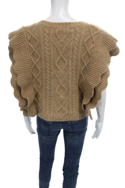 Zara Women Sweater Vest V Neck Geometric Beige Sleeveless Size M